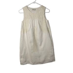 Madewell 100% Linen White and Gold‎ Embroidery Dress, Size XXS